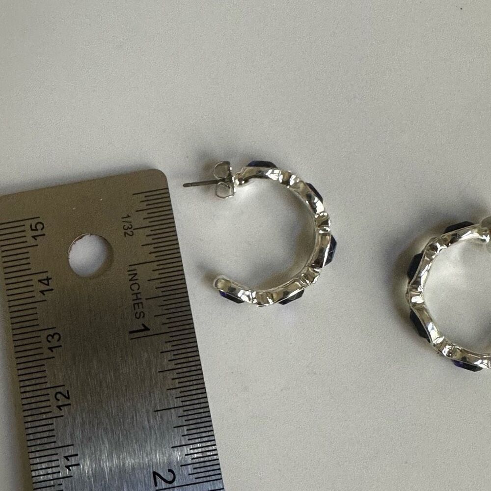 Avon Sapphire blue silver tone Hoop Earrings - Picture 6 of 8